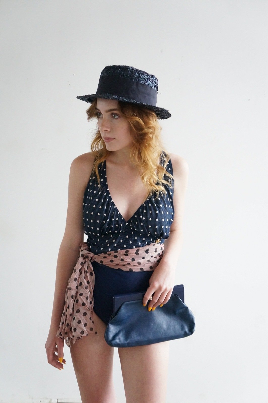 Nude Pink Black Polka Dots Scarf Accessory