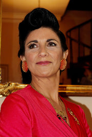 Red Golden Studs Clip on Earrings Vintage Costume Jewelry