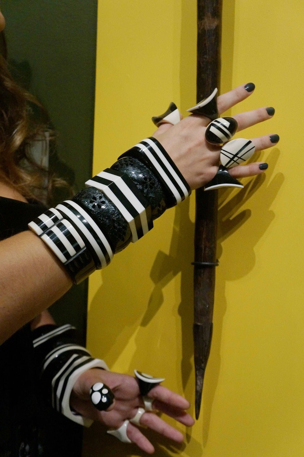 Black and White Striped Bangle Bracelet Contemporary Jewelry