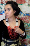 Black Red White Seed Beads Statement Necklace Vintage Jewelry