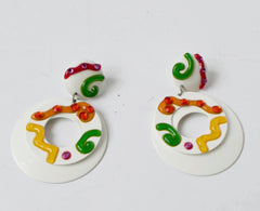 White Colorful Clip on Earrings Vintage Jewelry