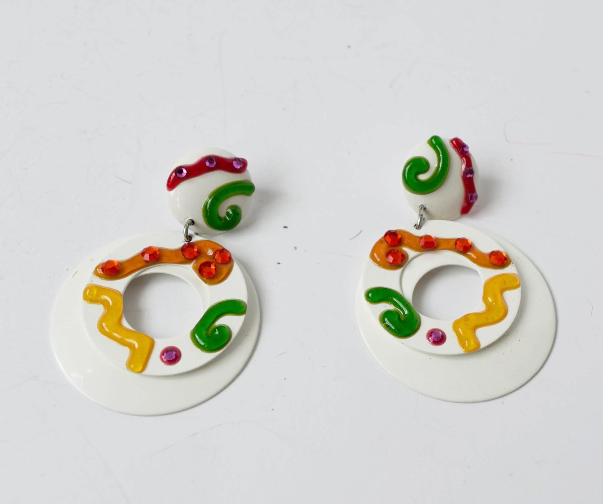White Colorful Clip on Earrings Vintage Jewelry