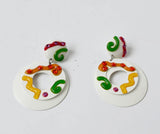 White Colorful Clip on Earrings Vintage Jewelry