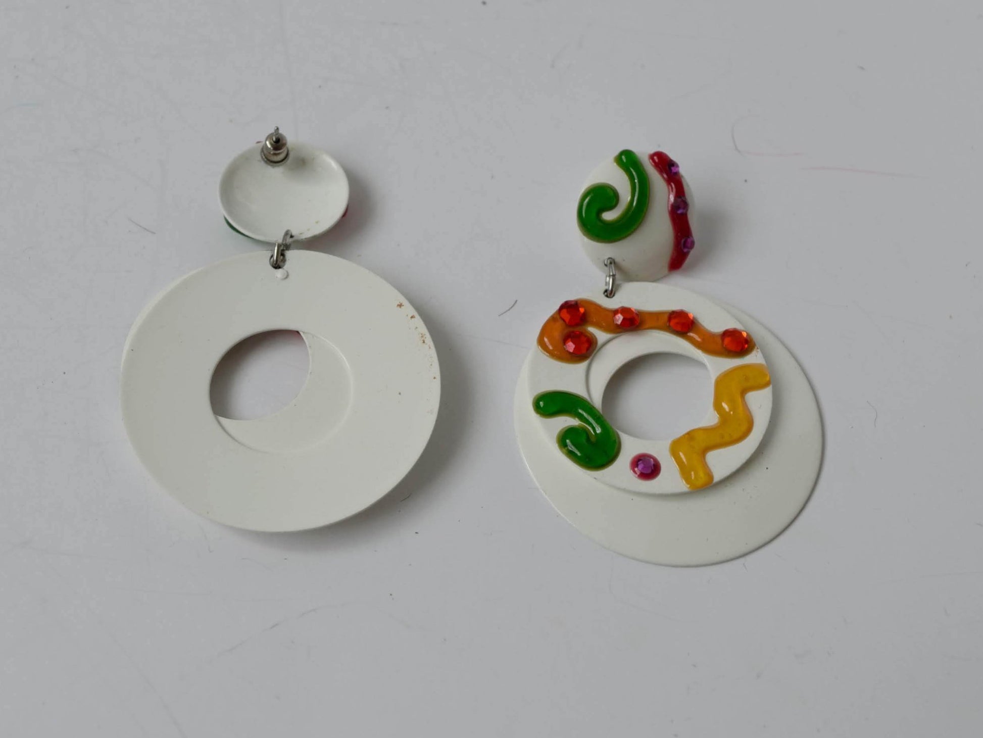 White Colorful Clip on Earrings Vintage Jewelry
