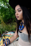 Blue and Gold Beaded Necklace Ethnic Vintage Jewelry