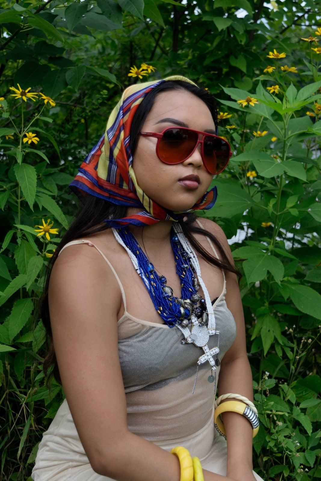 Retro Stripes Yellow Blue Red Scarf Vintage Accessories