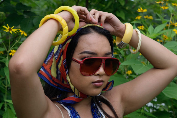 Yellow Bangle Carved Bracelet Vintage Plastic Jewelry