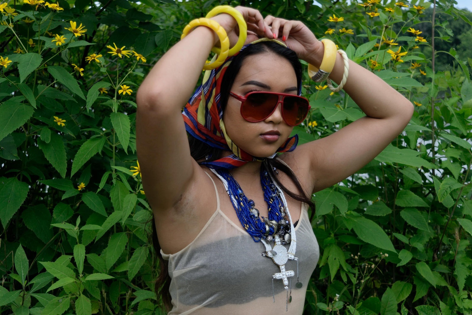 Retro Stripes Yellow Blue Red Scarf Vintage Accessories