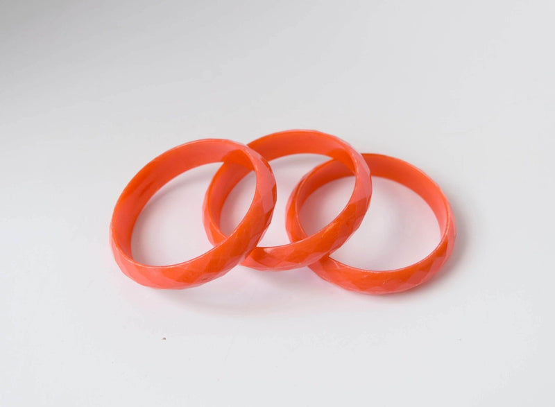 Set 3 Orange Bangle Bracelet Vintage Plastic Jewelry
