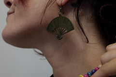 Fan Dangling Copper Earrings Vintage Jewelry