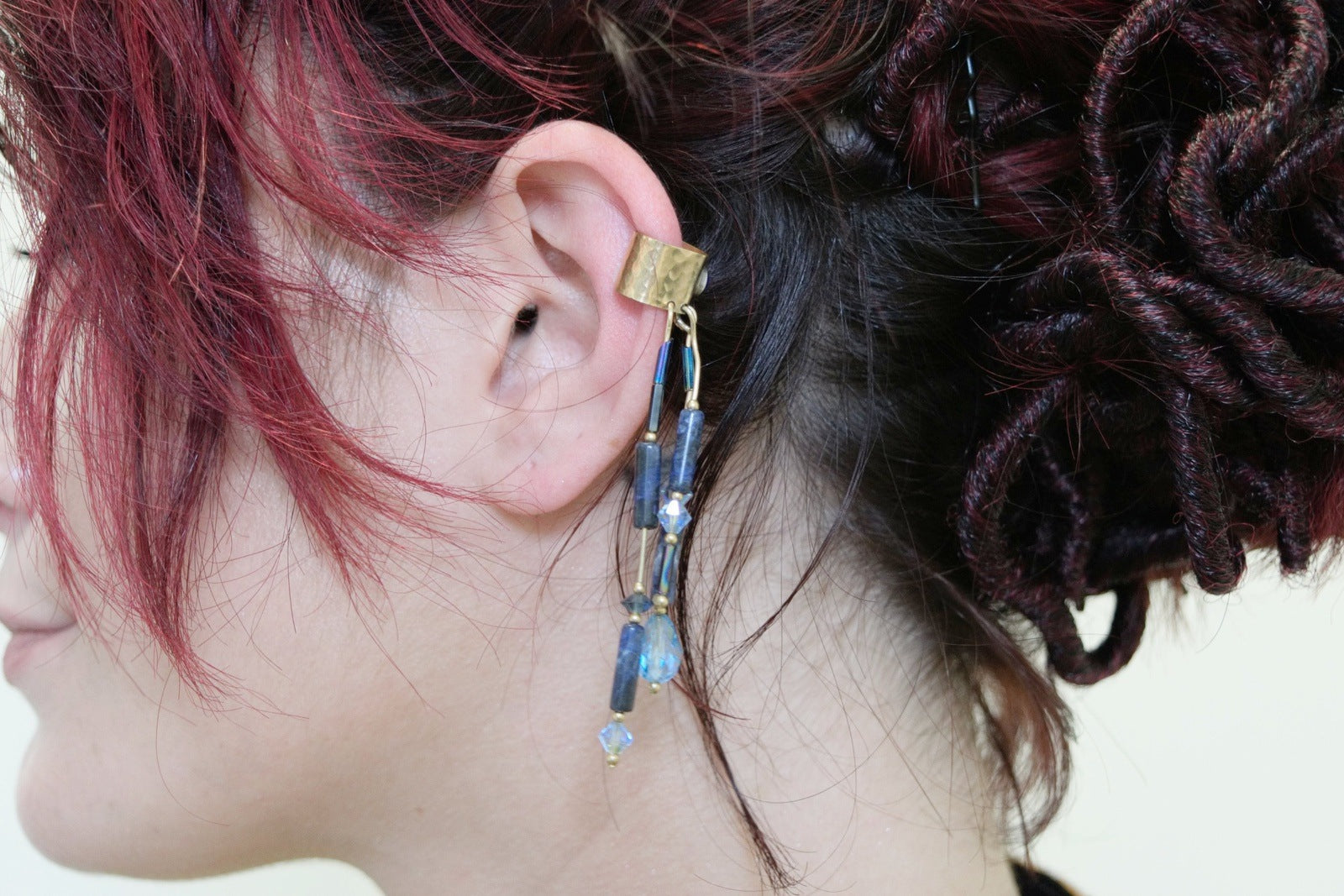 Lapis Lazuli Golden Ear Cuff Single Earrings Vintage Jewelry