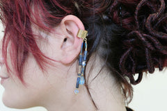 Lapis Lazuli Golden Ear Cuff Single Earrings Vintage Jewelry