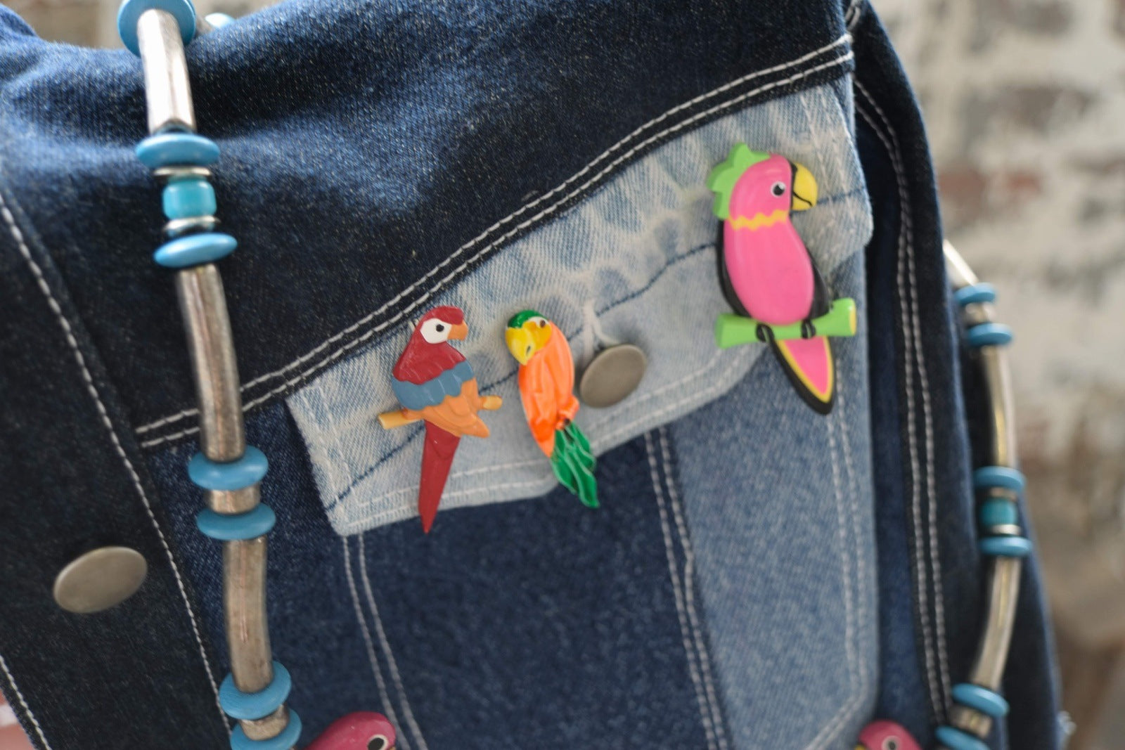 Set of 2 Parakeet Parrot Bird Figural Pin Brooch Vintage Jewelry