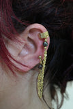 Hematite Golden Chains Link Ear Cuff Single Earrings Vintage Jewelry