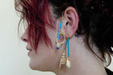 Sea Shells Blue Ear Cuff Single Earrings Vintage Jewelry