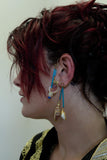 Sea Shells Blue Ear Cuff Single Earrings Vintage Jewelry