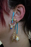 Sea Shells Blue Ear Cuff Single Earrings Vintage Jewelry