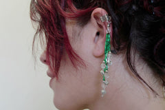 Green Silver Ear Cuff Single Earrings Vintage Jewelry