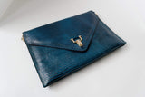 Blue Envelope Clutch Embossed Leather Bag Vintage Accessories