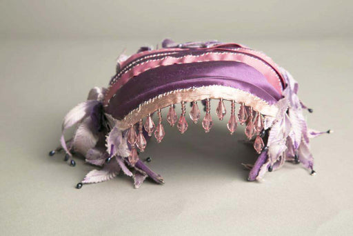 Blazsak Vintage Toque Hat with Crystals and Beads, Purple Satin Fabric