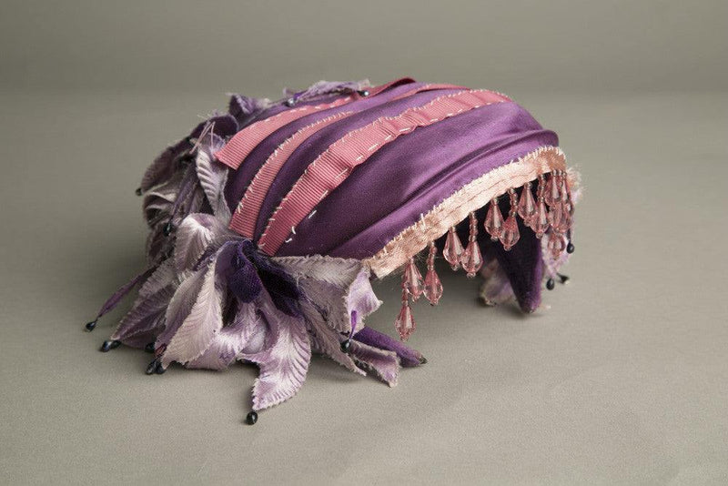 Blazsak Vintage Toque Hat with crystals and silk leaves.