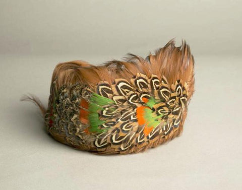 Vintage Feathered Toque Hat Handmade Fascinator Millinery Orange Green Brown