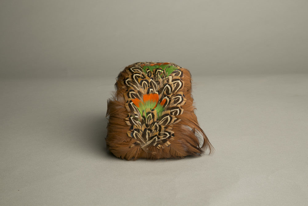 Vintage Feathered Toque Hat Handmade Fascinator Millinery Orange Green Brown
