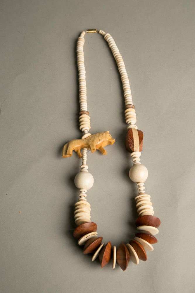 Ethnic Handmade Vintage Jewelry Wooden Beads Necklace Animal Figural