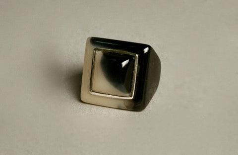 Vintage Plastic Jewelry Massive Cocktail Ring Black Tan