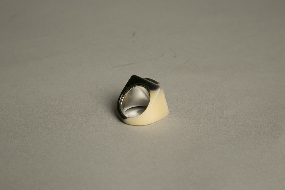 Vintage Plastic Jewelry Massive Cocktail Ring Black Tan