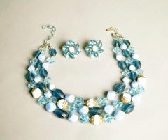 Blue Demi Parure Earrings Necklace Set Vintage Plastic Jewelry