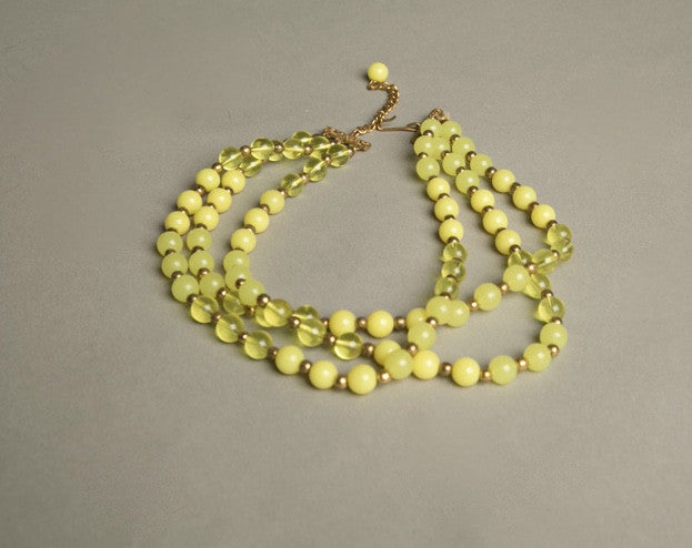 Yellow Plastic Necklace Multi-strands Beaded Vintage Jewelry