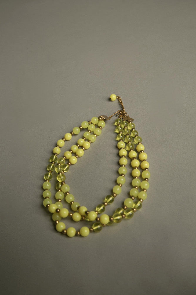 Yellow Plastic Necklace Multi-strands Beaded Vintage Jewelry