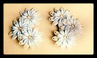 Flower Child Fabulous vintage clip-on earrings with cut plastic flowers and rhinestones, 1930s-50s.