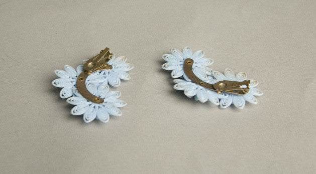 Vintage flower clip-on earrings with rhinestone detailing, circa 1930s-50s, Flower Child Fabulous design.