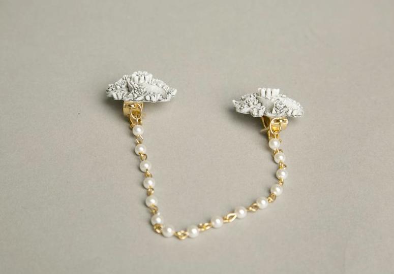 Celluloid Sweater Guards Clips Pearls Link Chain Vintage Plastic Jewelry