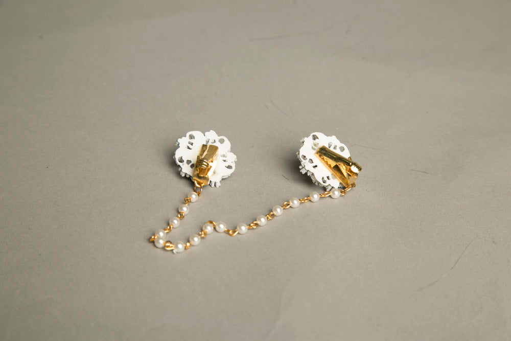 Celluloid Sweater Guards Clips Pearls Link Chain Vintage Plastic Jewelry