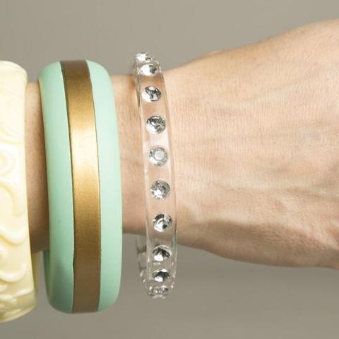 Translucent Lucite Bangle with embedded Rhinestones Plastic Vintage Jewelry
