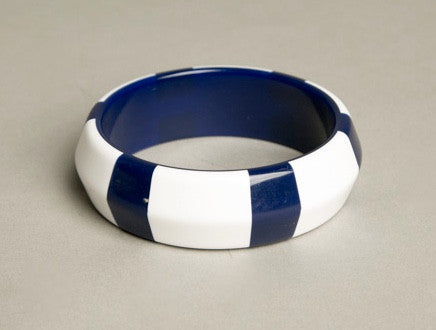 Nautical Bangle Bracelet Navy Blue White Striped Color Block Vintage Jewelry