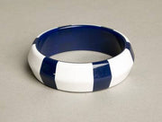 Nautical bangle bracelet with navy blue and white striped color block, vintage 1990s jewelry.