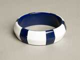 Nautical Bangle Bracelet Navy Blue White Striped Color Block Vintage Jewelry