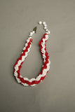 Vintage Handmade Ethnic Jewelry Red White Seed Bead Torsade Choker Necklace