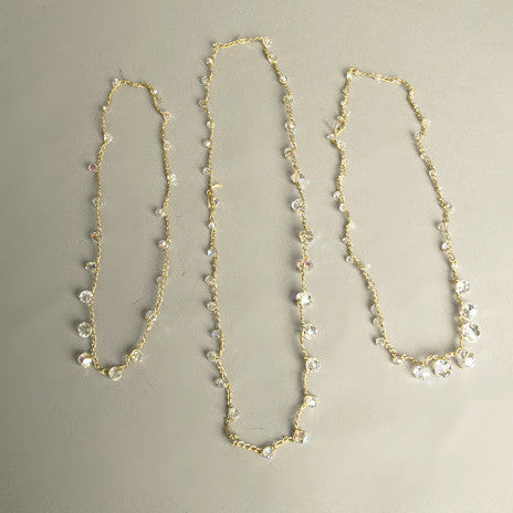 Set 3 Crystal Necklaces Golden Knit Crystals Handmade Vintage Jewelry