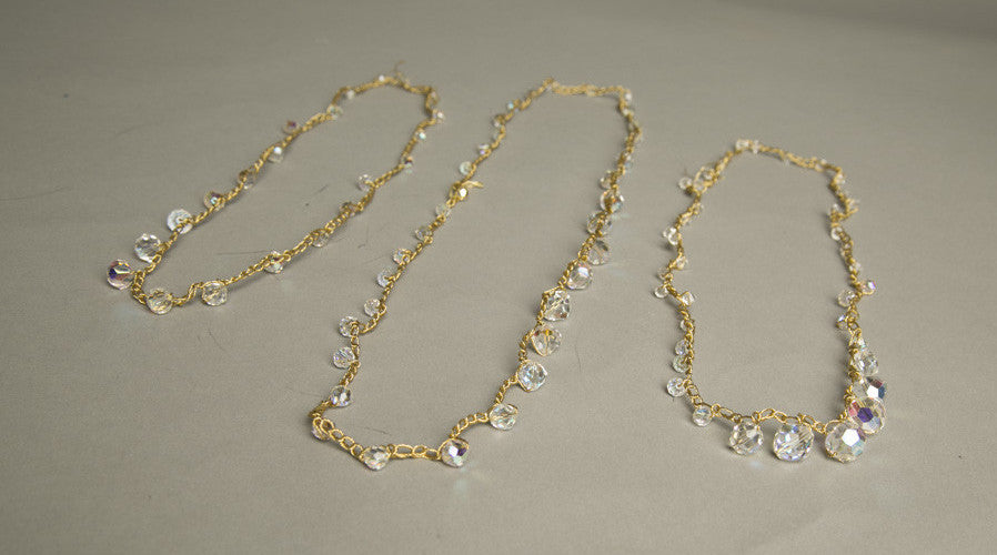 Set 3 Crystal Necklaces Golden Knit Crystals Handmade Vintage Jewelry