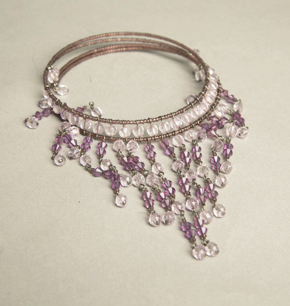 Purple Crystals Bib Choker Necklace Vintage Jewelry