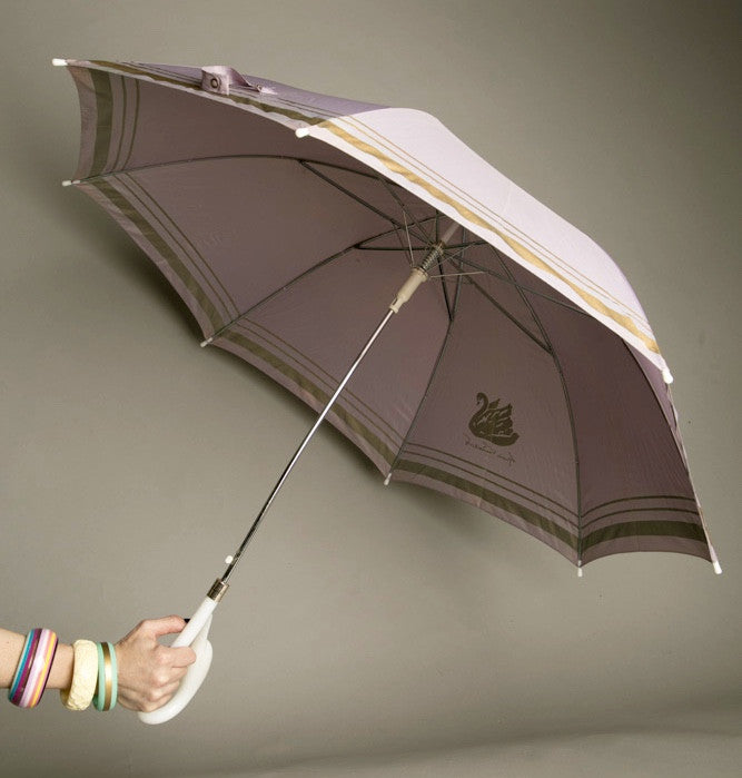 Gloria Vanderbilt Vintage Purple Golden Swan Bird Automatic Umbrella Wide Rain Accessory