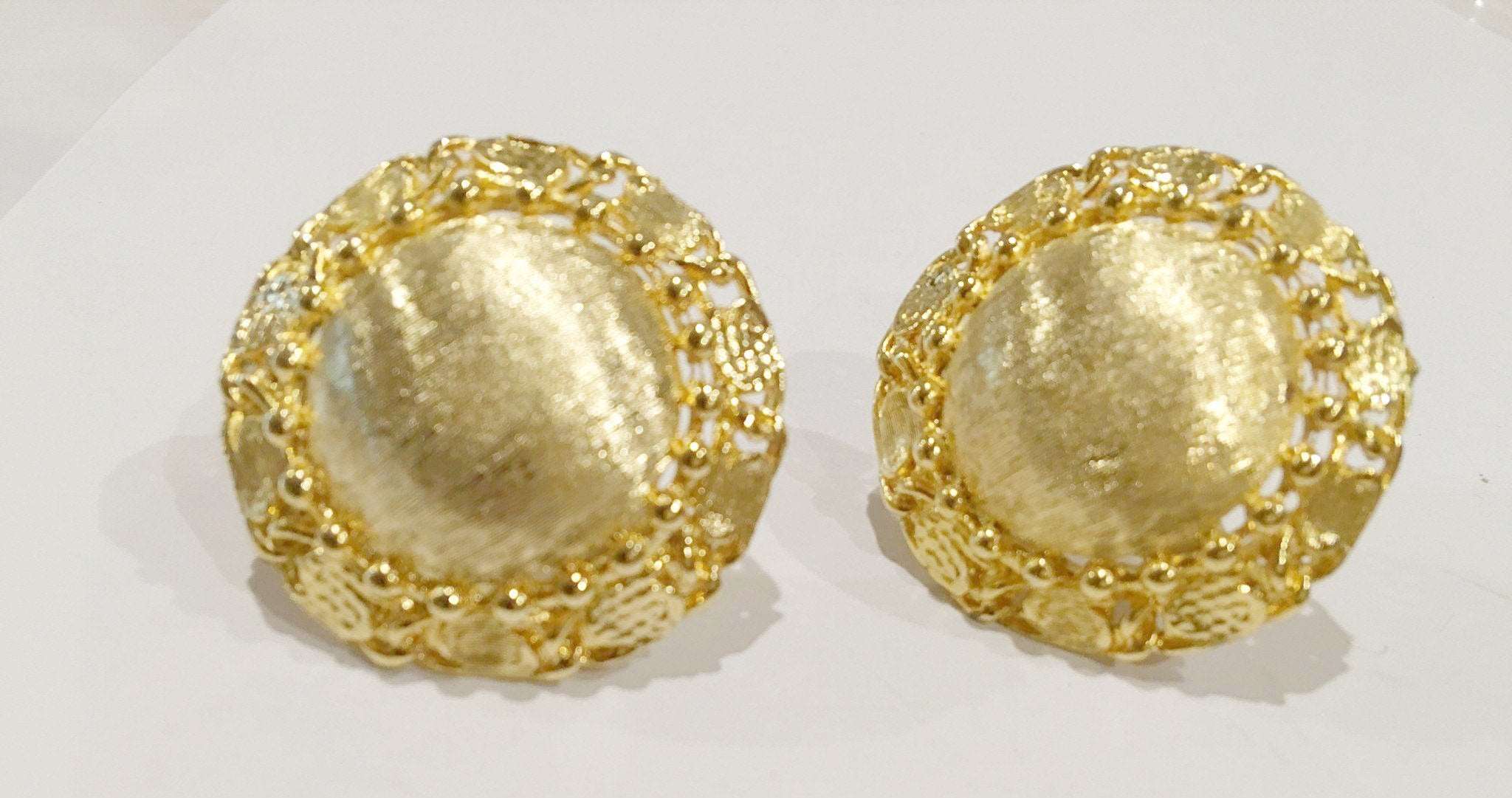 Brushed Golden Bold Clip on Earrings Vintage Jewelry