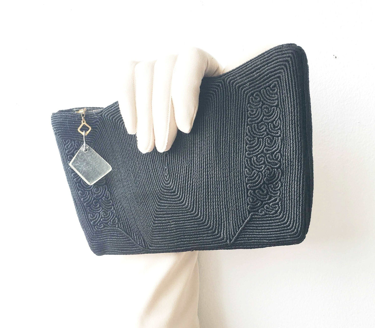 Black Yarn Coil Clutch Bag Vintage Accessories