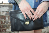 Black Leather Clutch Bag Purse Vintage Accessories