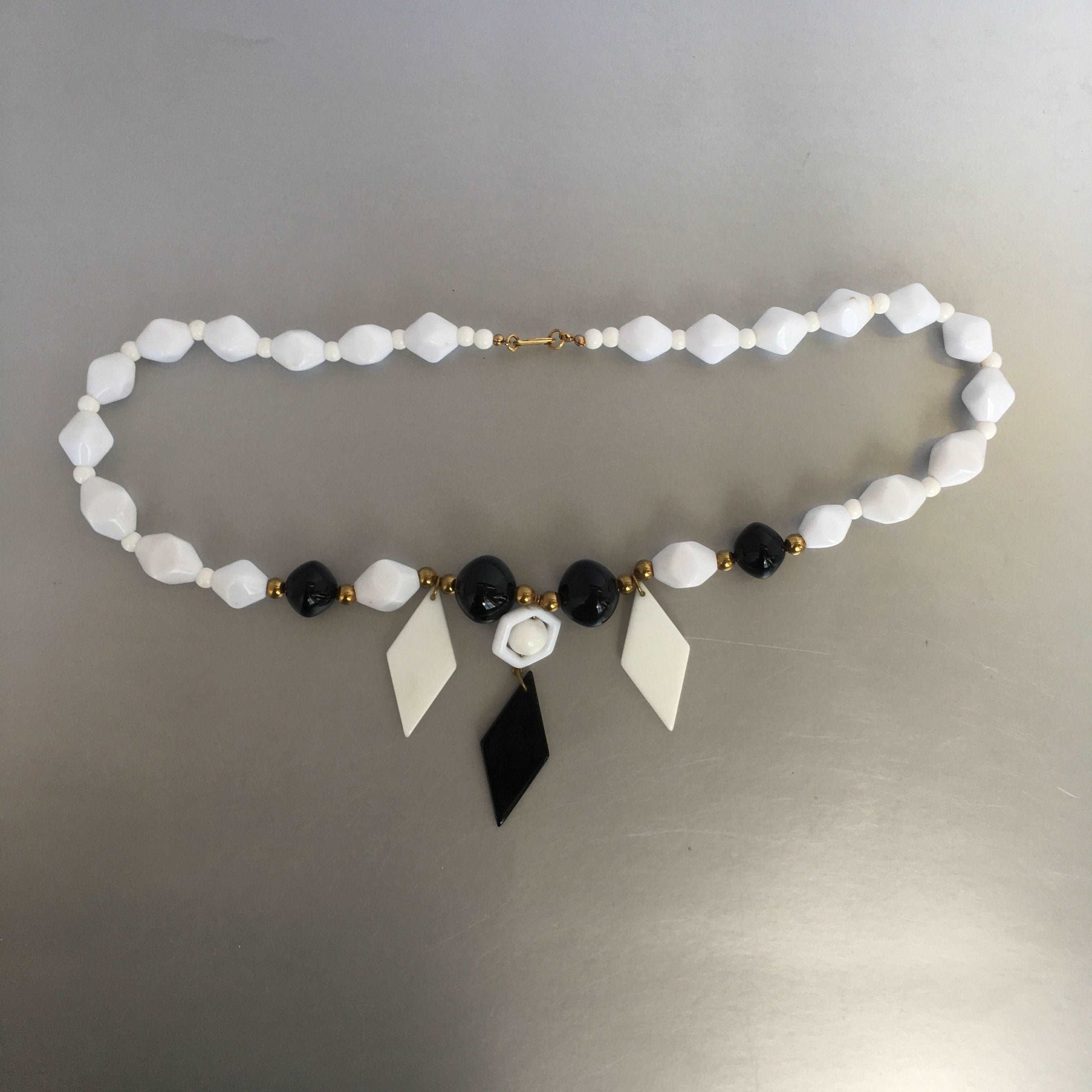 Carol Dauplaise Black White Necklace Vintage Plastic Jewelry